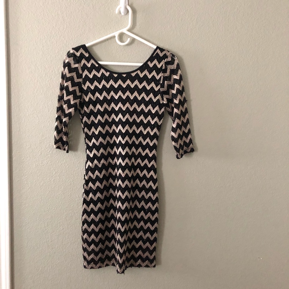 Foreign Exchange Black/Gold 3/4 sleeve Dress